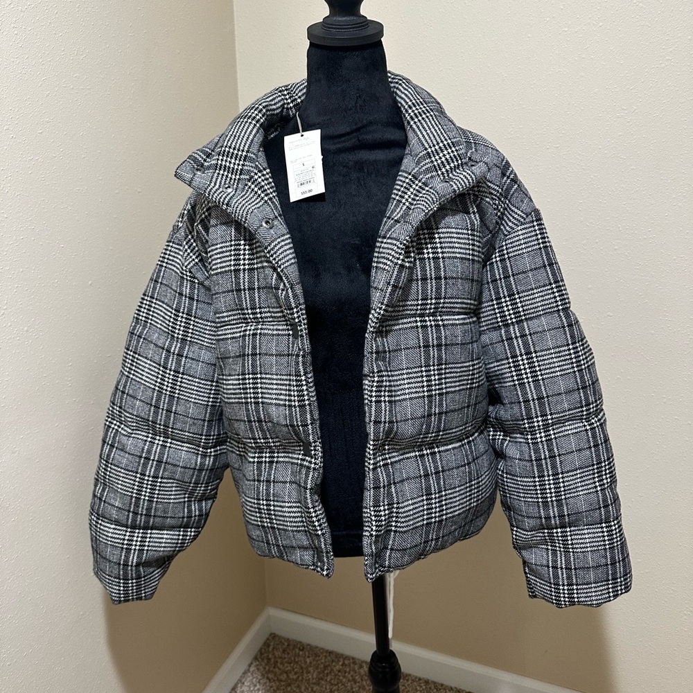 a new day Gray Plaid Puffer Jacket